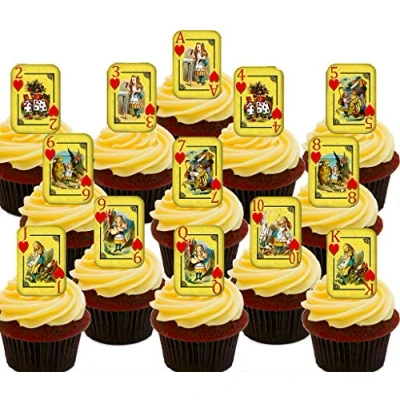 Image of Made4You Alice in Wonderland Playing Cards Edible Cupcake Toppers Precut Stand up Wafer Cake Decorations (Pack of 13)