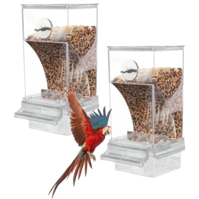 Image of Automatic Bird Feeder 2024 No Mess Spill Cage Accessories Auto Parrot Seed Feeders for Parakeet Canary Finch (White*2)