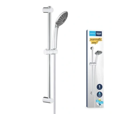 Image of GROHE Vitalio Joy 110 Mono Hand Shower Set (1 Spray Water Saving 9.5 l/min flow Limiter 11 cm, Universal Rail 60 Silver Twist Stop Hose 1.75 m), Chrome, 27322000