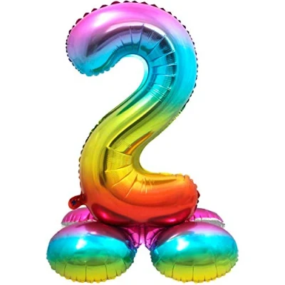 Image of Folat 64292 Foil Balloon Number 2, Rainbow with Base, Costumes