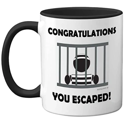 Image of Stuff4 Leaving Gifts for Men or Women Congratulations You Escaped Retirement Mug Presents Colleagues, Funny Women, New Job Gifts, 11oz Ceramic Premium Black Mugs