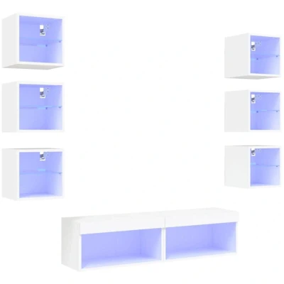 Image of vidaXL 8 Piece TV Wall Units with LED White Engineered Wood