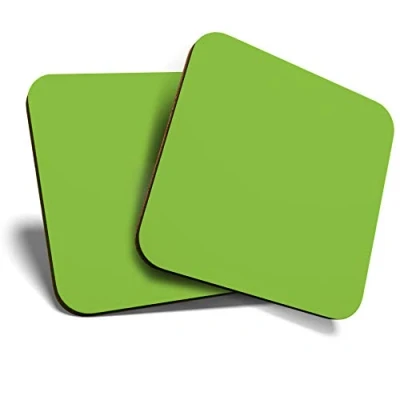 Image of 2 x Square Coasters Bright Lime Green Colour Block Cork Backed Home Kitchen Accessory Tea Coffee Mug Mat #44454