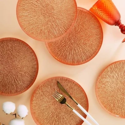 Image of Fecra Rita 6 Piece Glass Dessert Plates Serveware Set 21cm, Orange