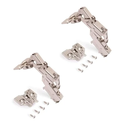 Image of Emuca Pack of 2 X91 Inset Hinges 165 Degree Opening with Soft Closing and Screw on Plates, Height 0, Steel, Nickel Plated