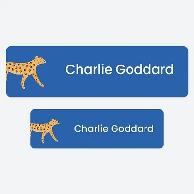Image of 50 x No Iron Medium Personalised Stick On Waterproof Washable Name Labels Great for Clothes, School Uniform, Equipment, Shoes and Much More. School, Nursery, Day Care, Hospital Leopard