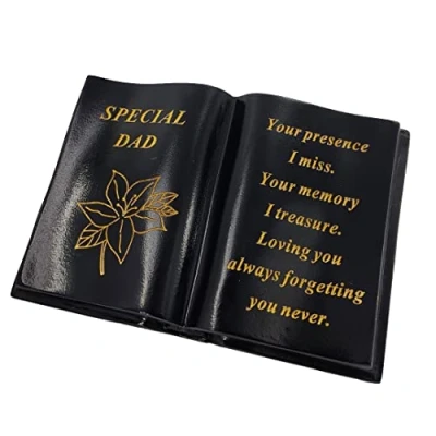 Image of AngraveMemorials Special Dad Gold Lily Flower Graveside Black Book Memorial Ornament