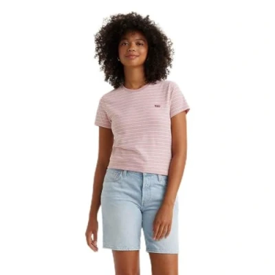 Image of Levi&#039;s Women&#039;s The Perfect Tee Striped Chesthit Logo T Shirt, Tea Stripe Keepsake Lilac, XXS