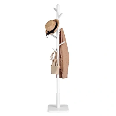 Image of VASAGLE Coat Rack, Solid Wood Stand, Free Standing Hall Tree with 8 Hooks for Coats, Hats, Bags, Purses, Entryway, Hallway, Rubberwood and Pole, Cloud White RCR010W02