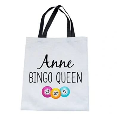 Image of Drifting Ducks Personalised Bingo Queen Linen Style Tote Shopping Bag Mother&#039;s Day Birthday Christmas Gift
