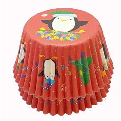 Image of Scrumptious 180PC Christmas Greaseproof Paper Cupcake Cases for Baking Penguin Ideal Festive Muffins &amp; Cakes