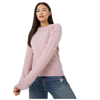 Image of Jack Wills Womens Tinsbury Merino Wool Cable Knitted Jumper Pink S