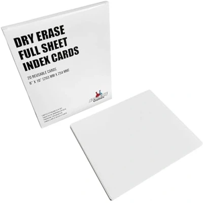 Image of Dry Erase Giant Cards Reusable Full Page Index (20.3 cm x 25.4 cm) 20 Pages, Study Guide, Note Cards, Flash Sketch Board