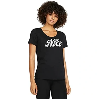 Image of Nike Performance Script TEE Sports Tshirt, Women&#039;s, Size: Small, Black/white
