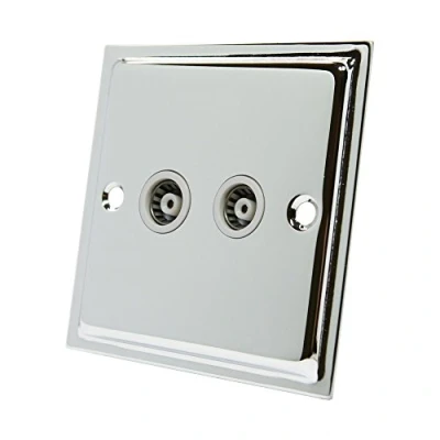 Image of Slimline Polished Chrome 2 Gang TV Socket White Insert Aerial Coaxial Female