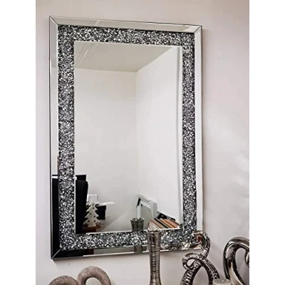 Image of Biznest Full Border Crushed Jewel Wall Mirror Loose Diamante New Crystal Square Decor Gift 50X60Cm