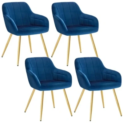 Image of WOLTU Dining Chairs set of 4 Blue/Golden Velvet,Kitchen Living Room Reception with Padded Seat,BH232bl