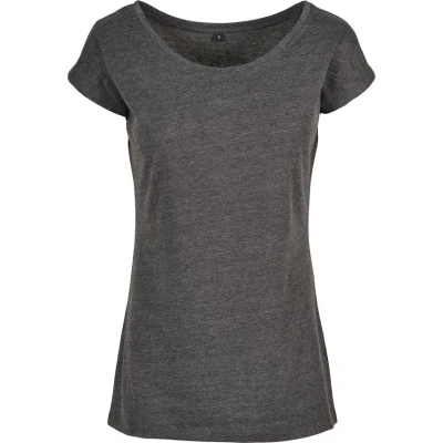 Image of Build Your Brand Women&#039;s Ladies Wide Neck tee T Shirt, Charcoal, XXXXL