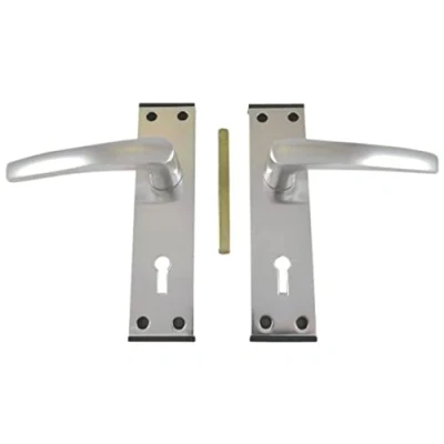 Image of Merriway BH00359 Aluminium Door Handle Lock Set with Black Trim, Grey, 40 x 150mm