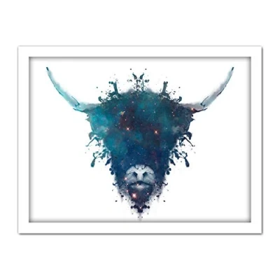 Image of Wee Blue Coo Ink Splat Highland Cow Artwork Framed Wall Art Print 18X24 Inch
