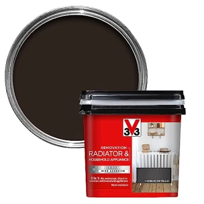 Image of V33 Renovation Radiator Paint Carbon Metallic 750ml Direct To Metal And PVC High Adhesion Resistance Temperature Variations Washable Easy Maintenance