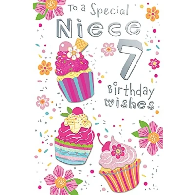 Image of to A Special Niece 7th Age 7 Wishes Cup Cakes Bright Happy Birthday Card