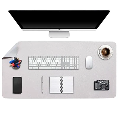 Image of Desk Pad Large, Mat, Extended Mouse XXL, Blotter, DOBAOJIA Laptop Writing for Office/Home, Dual Side Use PU Leather Waterproof 35.4&quot; X 16.9&quot; (Light Gray/Silver)