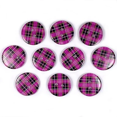 Image of Tartan Checked Squares Round 2 Hole Buttons 15mm Wide Pack of 10 (Pink Purple)