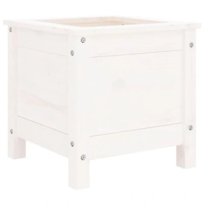 Image of vidaXL Garden Planter in Solid Pine Wood with Large Dimensions White, Rustic Decorative Box for Outdoor Spaces, Ideal Plants, Vegetables and Flowers