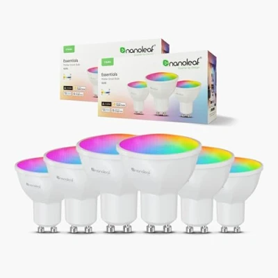 Image of nanoleaf Matter Essentials GU10 LED Bulbs, Pack of 6 RGBW Dimmable Smart Bulbs Over Thread, Bluetooth Colour Changing Light Works with Google Apple, Room Decor &amp; Gaming