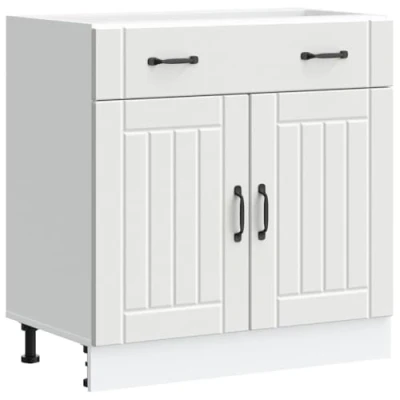 Image of vidaXL Lucca Kitchen Base Cabinet White Engineered Wood, Modern Style, 60x46x81.5 cm, Adjustable Feet, Ample Storage for Kitchenware