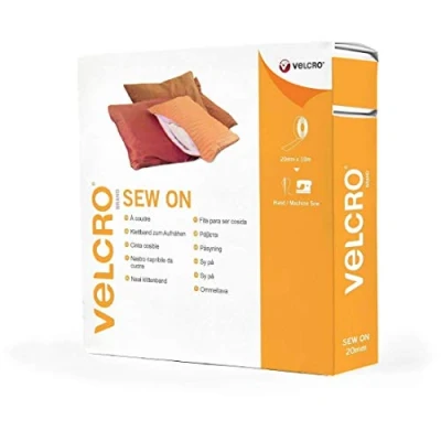 Image of VELCRO Brand Sew on Fabric Tape Cut to Length Strong Hook &amp; Loop Self Adhesive Perfect for Crafting, Clothing Repairs Hemming White 20mm x 10m