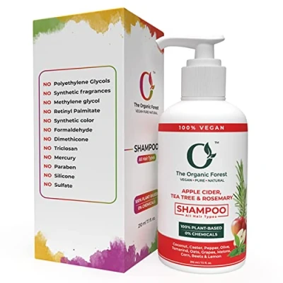 Image of Apple Cider Vinegar, Tea Tree &amp; Rosemary Shampoo Sulfate Free for Thinning Hair Vegan, Natural Cruelty Organic
