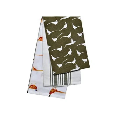 Image of Auntie Morags Eddingtons The Pantry Pleasant Pheasant Twilight Tea Towels Set Of 3