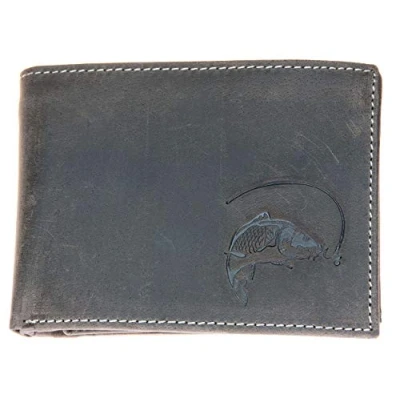 Image of FLW HL Strong Grey Genuine Leather Wallet with a Carp