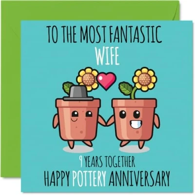 Image of Cute Pottery Anniversary Card for Wife 9 Years Together Happy 9th Wedding Cards from Husband, 145mm x Greeting Ninth Anniversaries