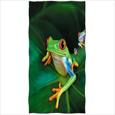 Image of YISUMEI Bath Towel Green Frog Animal Design Microfibre Beach 70 x 140 cm