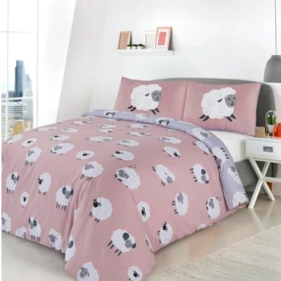 Image of CnA Stores Dotty Sheep Double Duvet Cover Set Reversible Blush Pink Grey Bedding