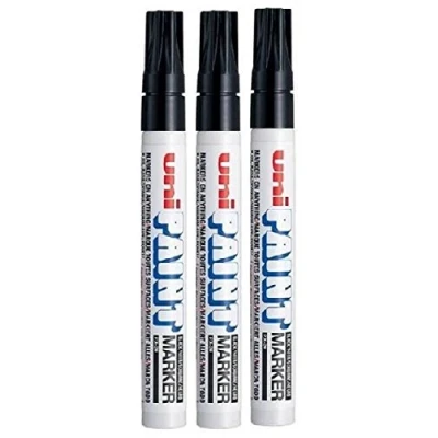 Image of Uni Coloured Medium (2.2 2.8mm) PX 20 Black Oil Paint Marker Pen Metal Glass Wood Plastic Stone Outdoor Bullet Nib Tip (Pack Of 3)