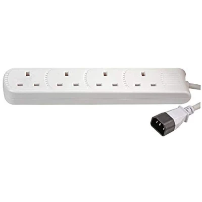 Image of Pro Elec PEL01207 IEC C14 Plug to 4 Gang mains Extension Lead, White, 1 m