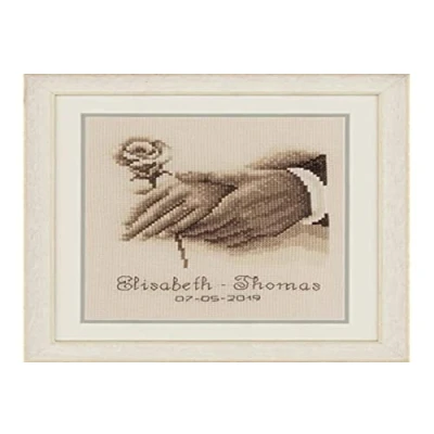 Image of VERVACO (3PL) Cross Stitch WDDNG, Cotton, Wedding Rings (14 Count), ca. 16 x 18 cm / 6,4&quot; 7,2&quot;
