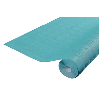 Image of Disposable tablecloth Damask paper in roll 6 M long X 1.18 wide with a chic and classic universal pattern Box of 12 rolls Duck blue