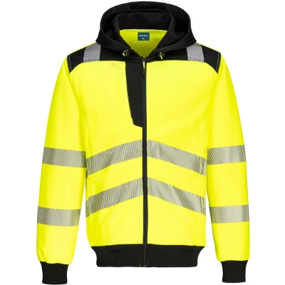 Image of Portwest PW3 Hi Vis Zip Hoodie Yellow/Black 4XL