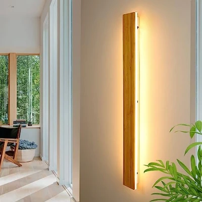 Image of Wall Lights Indoor LED Wood Lamp Long Light Bamboo Sconce 3000K 35W Natural Modern Lighting For Bedroom Living Room Hallway Stair Interior Lamp,115cm