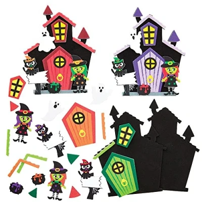 Image of Baker Ross FX185 Haunted House Witches Door Kits Pack of 4, Halloween Decoration Craft Kit for Children, Foam Arts and Crafts