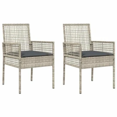 Image of vidaXL Garden Chairs 2 pcs with Cushions Light Grey Poly Rattan
