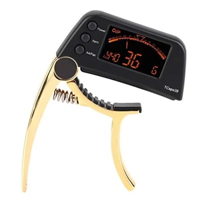 Image of Alomejor Guitar Tuner and Capo Set Quick Change Capos with Picks for Bass Electric Guitars (Golden)