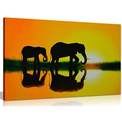 Image of Nature Sunset African Elephant Home Canvas Wall Art Picture Print (30x20in)