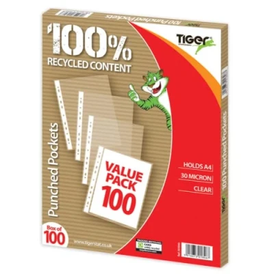 Image of 100 x A4 Glass Clear Plastic Wallets Punched Poly Pocket Paper Star Buy