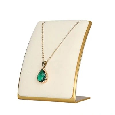 Image of GemeShou Beige necklace display stand, Velvet jewelry holder for selling, small metal earring neck storage organizer, online photography props【Beige】